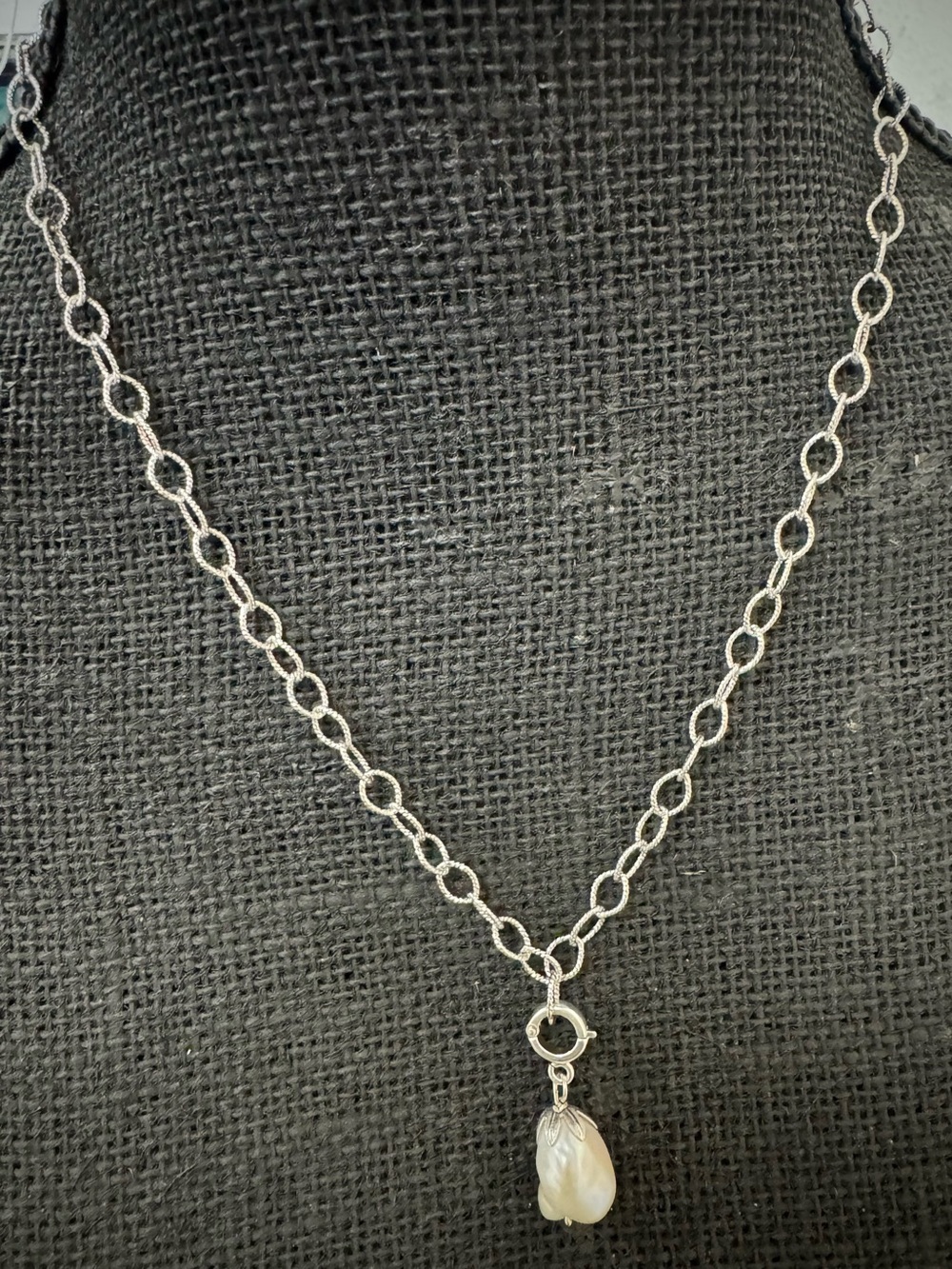 Milor Sterling Silver Chain Necklace with Baroque Pearl Pendant
